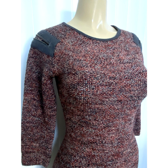 Maje Mini Sweater Dress Sheath Tweed Red Round Neck Zip Shoulder Long Sl… - Picture 4 of 9